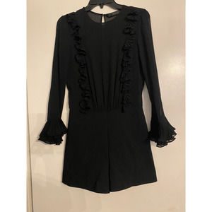 Zara Trafaluc Romper Playsuit Black Round Neck Bell Sleeve Shorts S